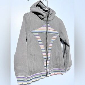 Ivivva Gray hoodie Jacket with Multicolor Stripes and gray body with sparkles